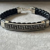 Pulsera en piel negra con grecas Plata .925