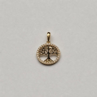 Dije de arbol de la vida con bisel de circonias oro 10K
