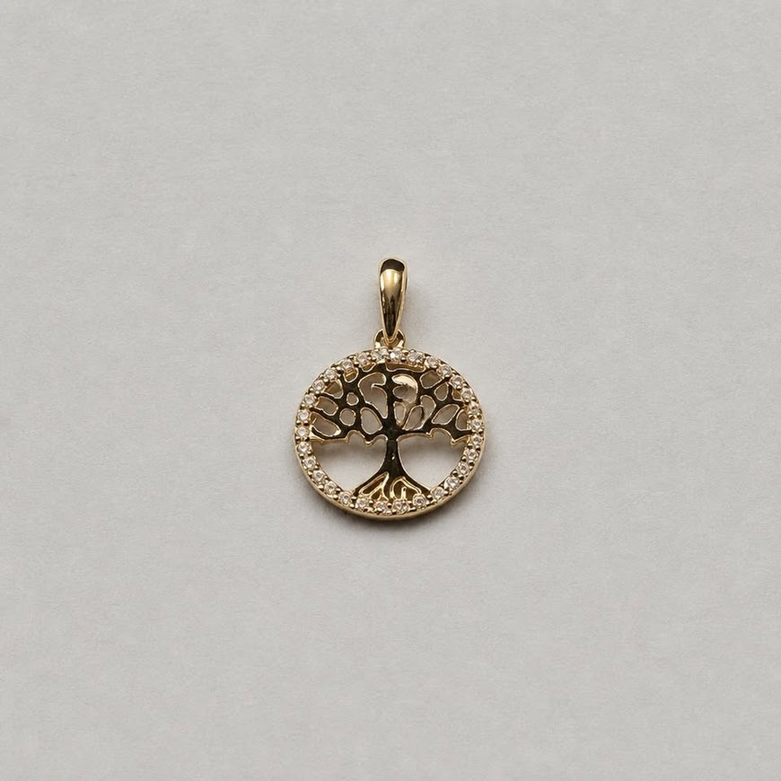 Dije de arbol de la vida con bisel de circonias oro 10K