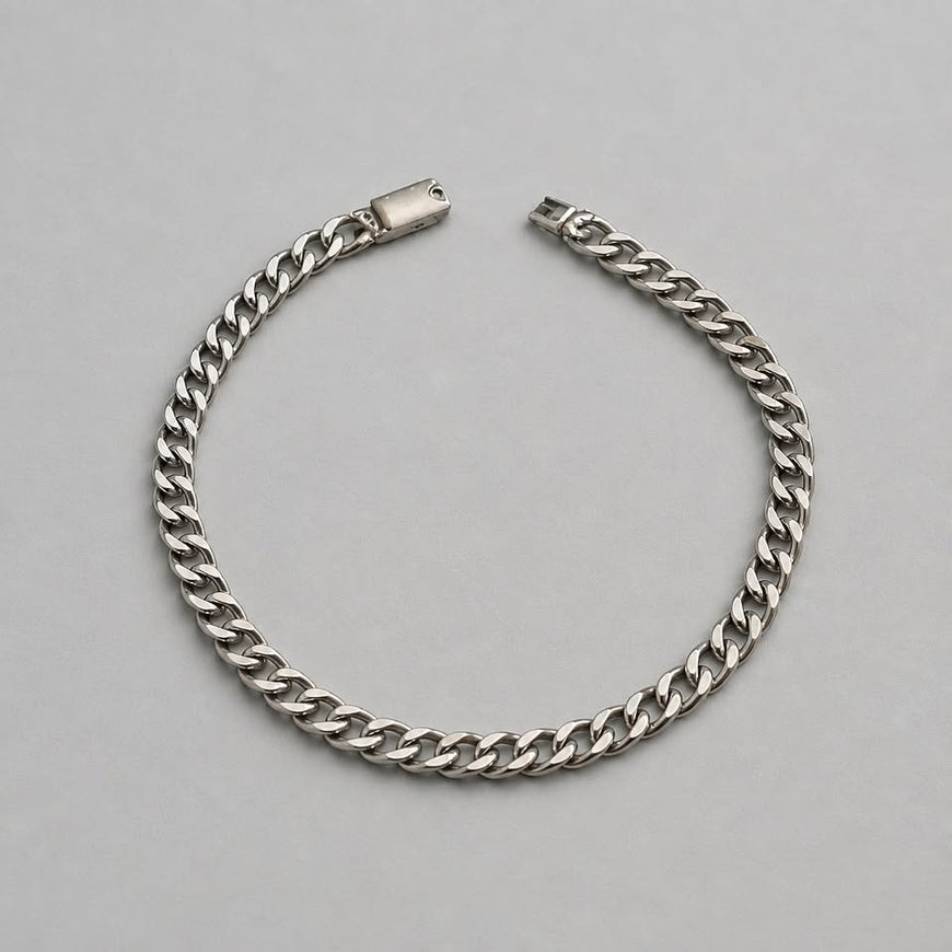 PULSERA CUBANA CON BROCHE DE CAJA 19CM, PLATA .925