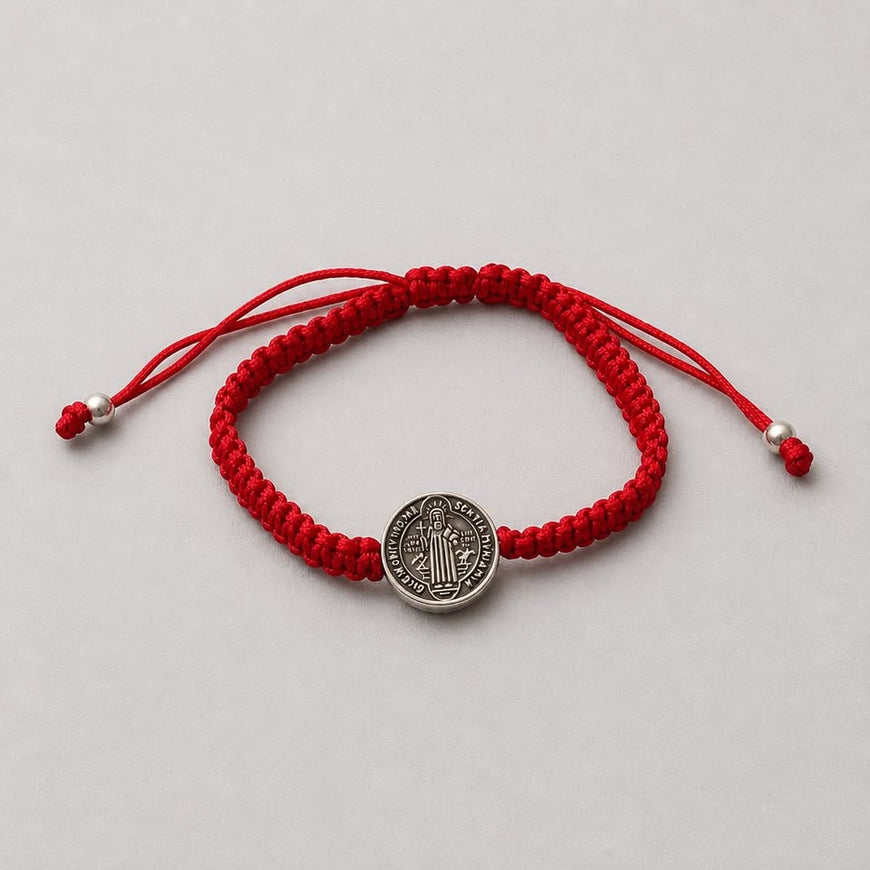 PULSERA DE HILO DE SAN BENITO,  COLOR 2 NEGRO Y 2 ROJO,