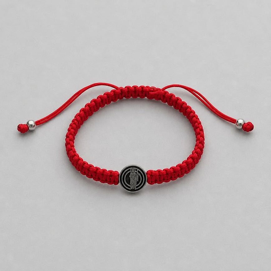 PULSERA DE HILO DE SAN JUDAS TADEO,  COLOR VERDE, ROJO Y NEGRO, PLATA .925