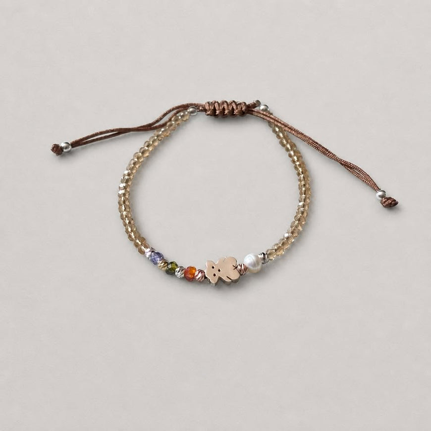 PULSERA AJUSTABLE HILO CAFE CON DIJE INSP. TOUS, PLATA .925