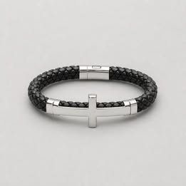 PULSERA VINIPIEL TRENZADA CON PLACA + LISA, PLATA .925