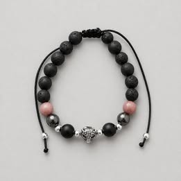 PULSERA AJUSTABLE CON PIEDRA VOLCANICA CON DIJE DE JAGUAR, PLATA .925