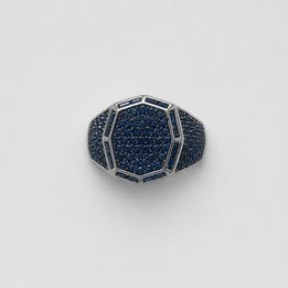 ANILLO MULTICIRCONIA AZUL, talla 11 con bano de rodio