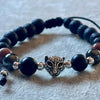 PULSERA AJUSTABLE CON PIEDRA VOLCANICA CON DIJE DE JAGUAR, PLATA .925
