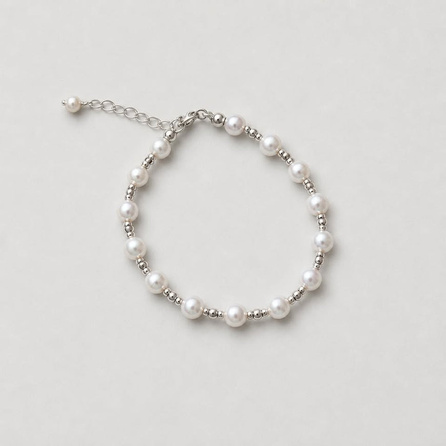 PULSERA CON PERLAS Y BOLITAS DE PLATA, PLATA .925