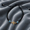 Pulsera con cristal negro y nudo de bruja Plata