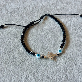 Pulsera con cristal negro y nudo de bruja Plata