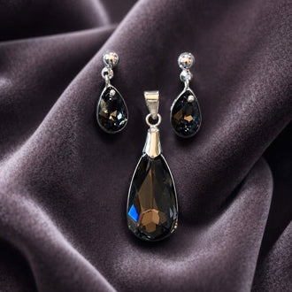 Set Dije y Aretes Plata y cristal negro