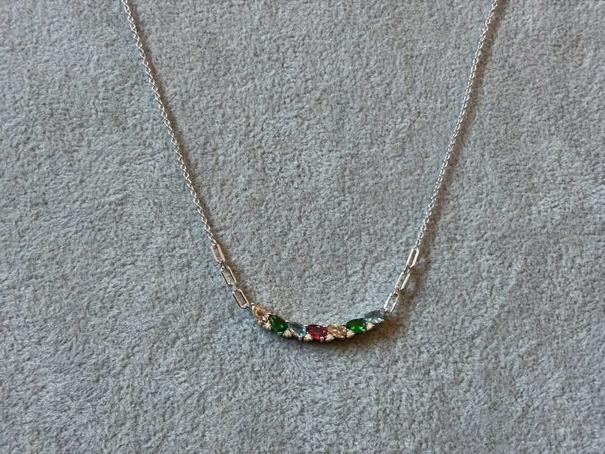 COLLAR DE PIERDAS NATURALES, BAÑO DE RODIO, PLATA .925