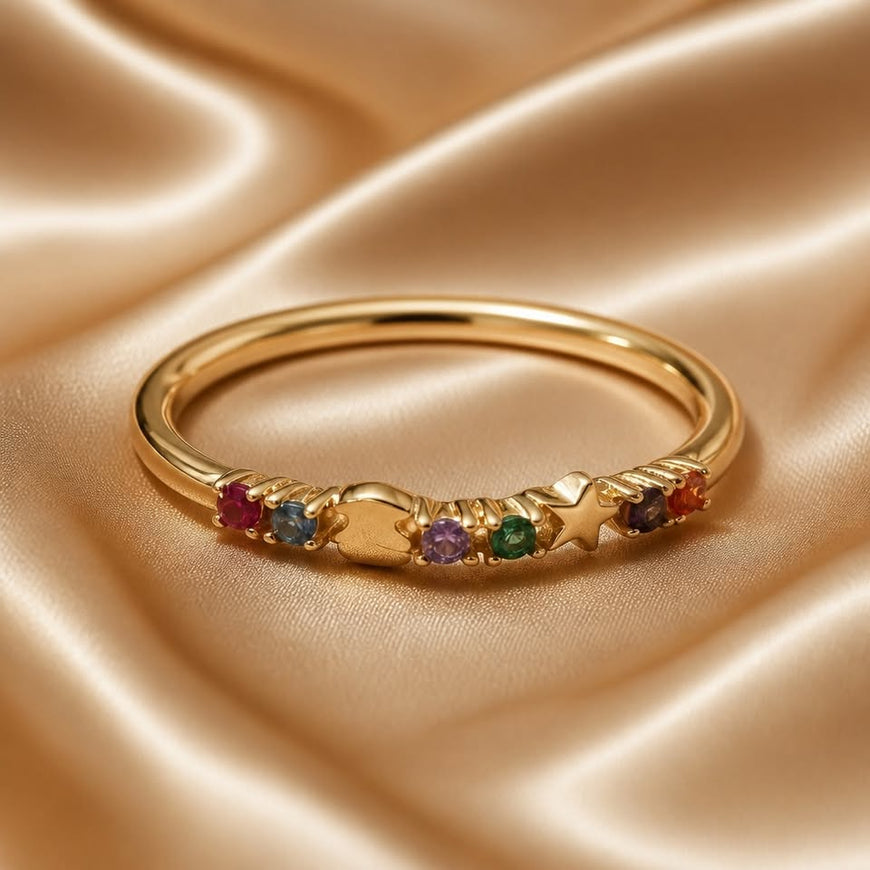 Anillo con estrella bano de oro, Talla 6, 8. Plata .925