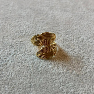 Anillo doble hoja, Talla 6,7,8,9, con bano de oro, Plata .925