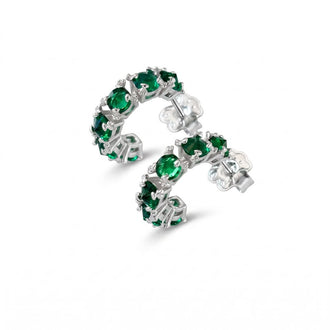 Arracada con circonias verdes montadura de oso, bano de rodio, Plata .925.
