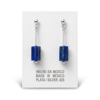 Arretes con tubito liso y piedra natural, Plata .925, color verde o azul