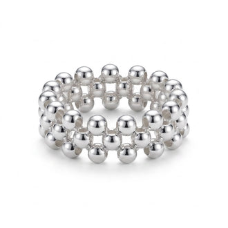 Anillo tejido con bolitas lisas, Talla 6,7,8,9,10, Plata .925