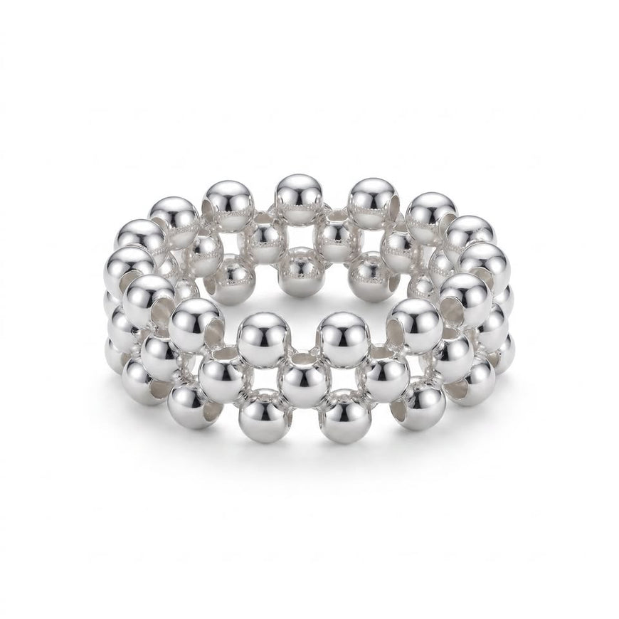 Anillo tejido con bolitas lisas, Talla 6,7,8,9,10, Plata .925