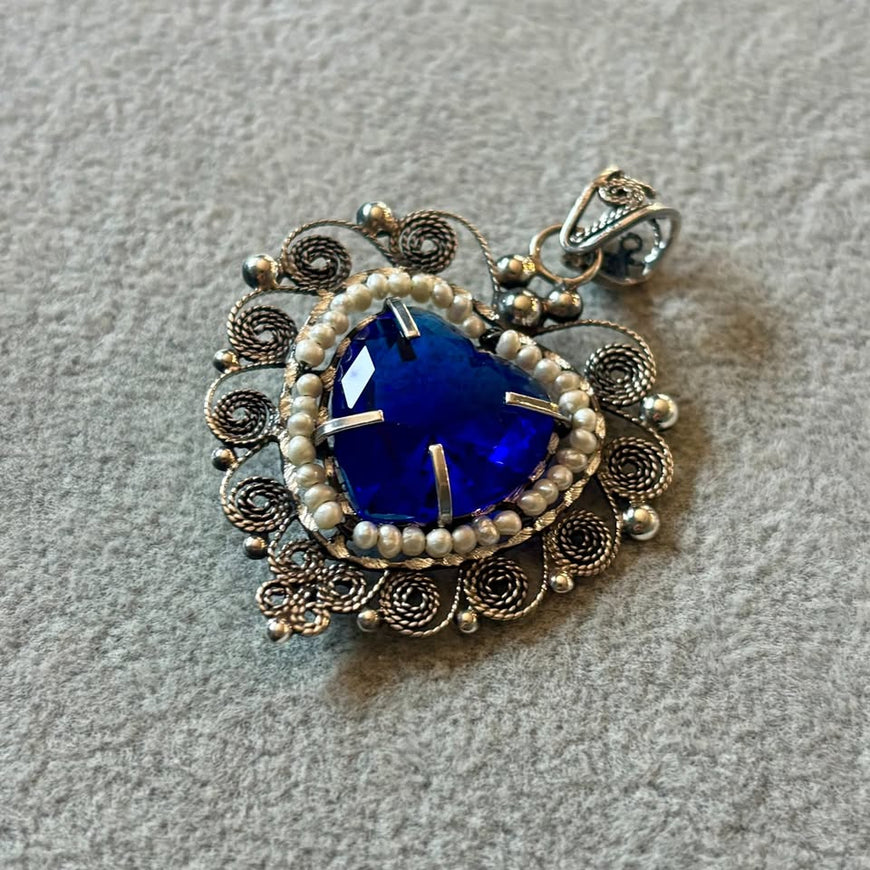 Dije Filigrana, Plata .925 color azul