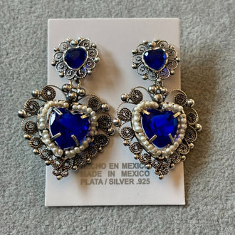 Arete Filigrana, Plata .925 color azul