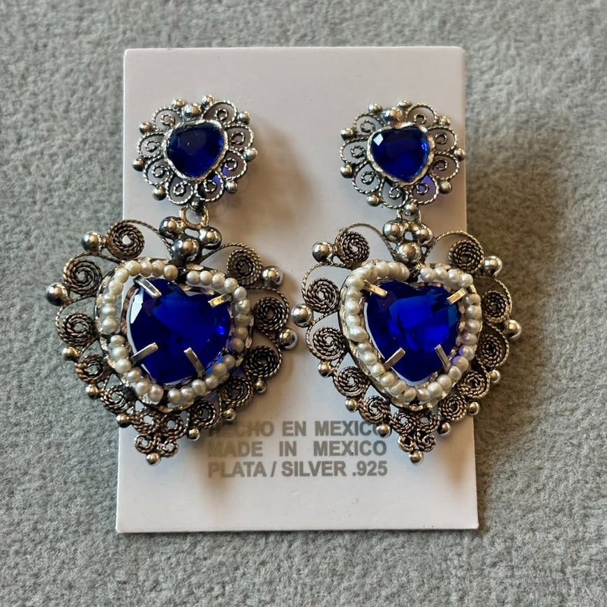 Arete Filigrana, Plata .925 color azul