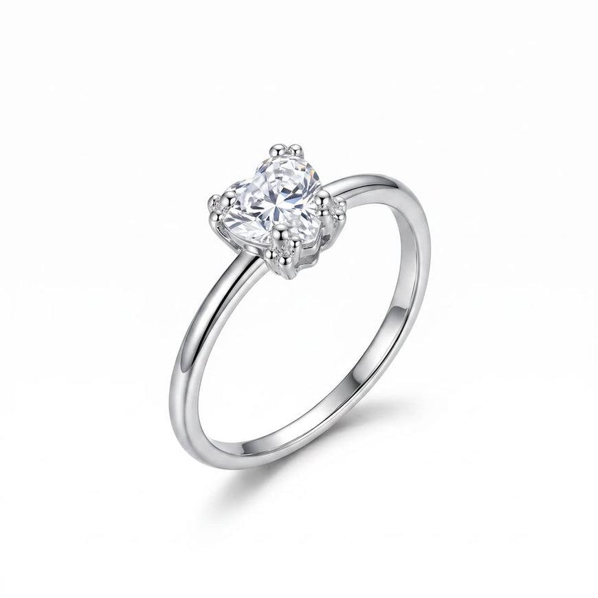 Anillo con circonia forma de corazon montadura oso Talla 6,7,8,9, Plata .925