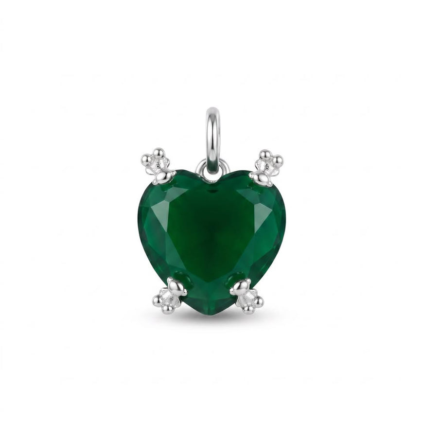 Dije de corazon verde, Montadura oso, bano de rodio, Plata .925
