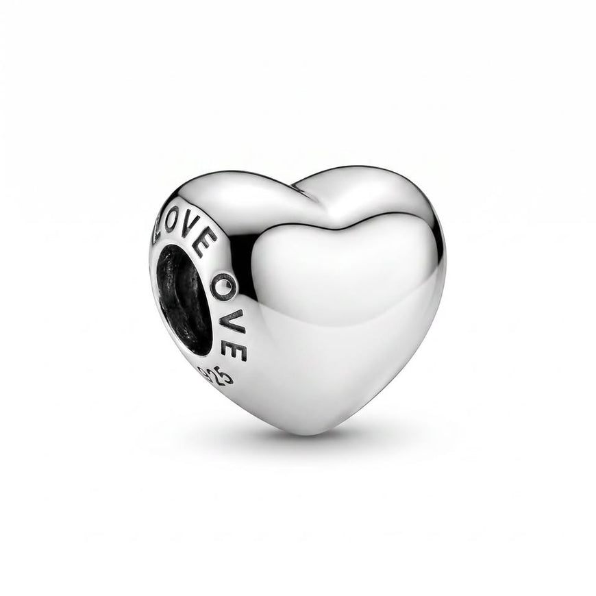 Charm de corazon lizo plateado, Plata .925