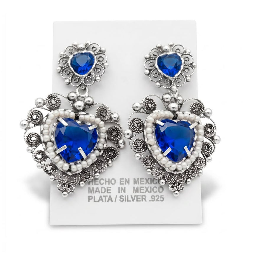 Arete Filigrana, Plata .925 color azul