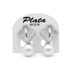 Aretes vc, con perla y bano de rodio, plata .925.