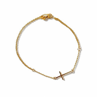 Pulsera Esclavo con dije de cruz lisa, oro 14k