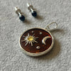 Set de dije, Aretes y Dije de Sol y Luna en Ambar, Plata .925.