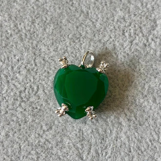 Dije de corazon verde, Montadura oso, bano de rodio, Plata .925