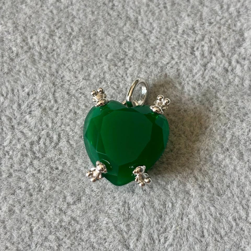 Dije de corazon verde, Montadura oso, bano de rodio, Plata .925