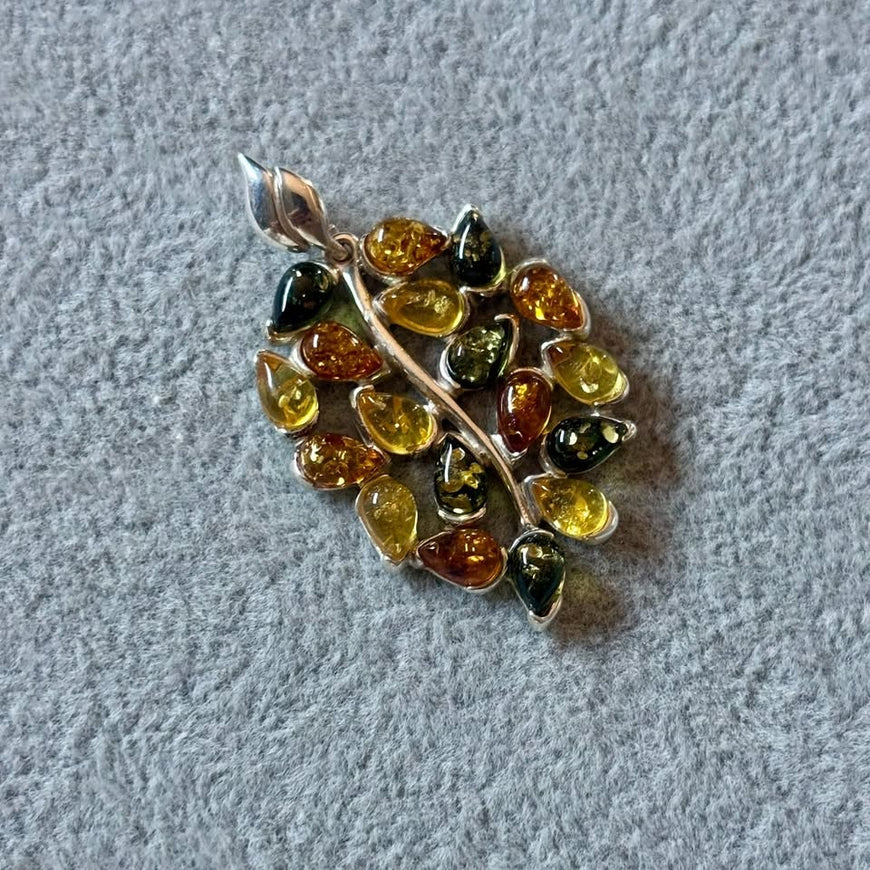 Dije de Hojas con ambar, Plata .925
