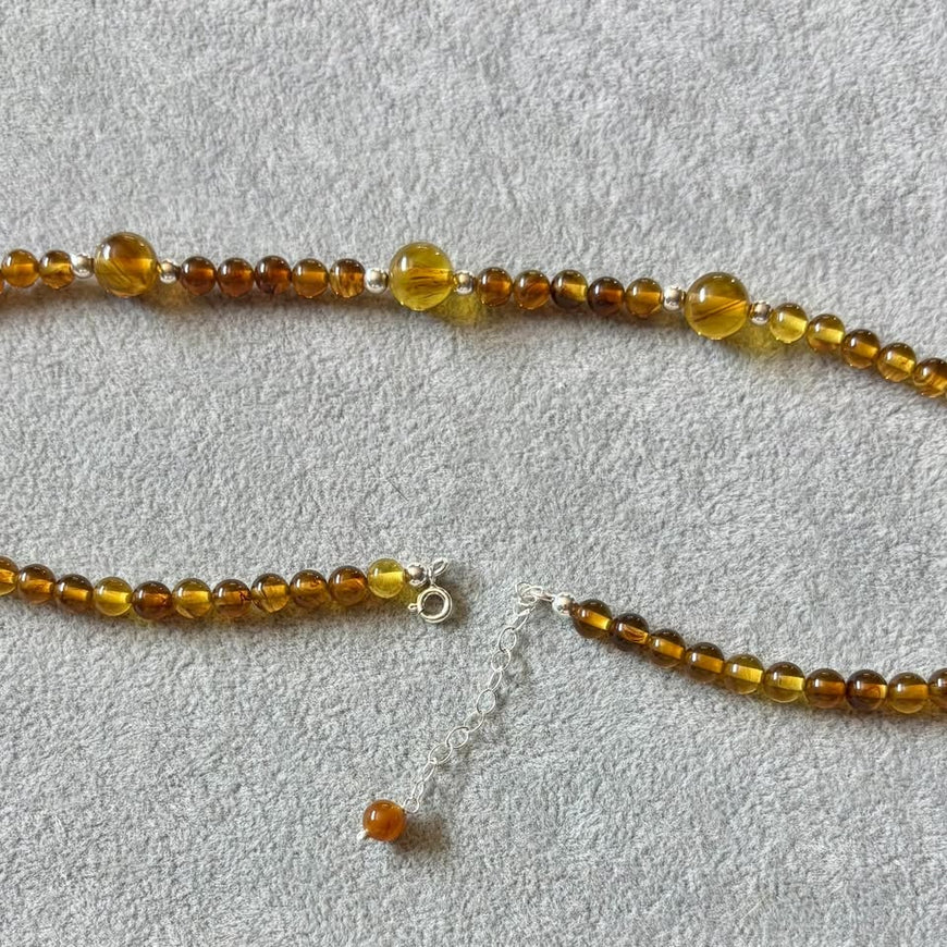 Collar de Ambar con bolitas de plata, Plata .925