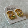 Aretes de oso y bolitas multicolor con bano de oro, plata .925