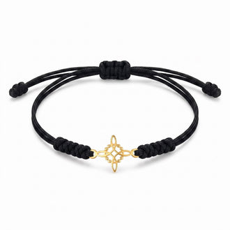 Pulsera Ajustable de hilo con nudo de bruja dije oro 10K 2 color negra y 2 color roja