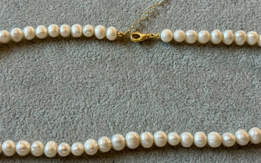 Collar de perlas con dije de Rosa y bano de oro, Plata .925