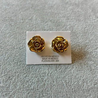 Arretes de rosa con bano de oro, Plata .925