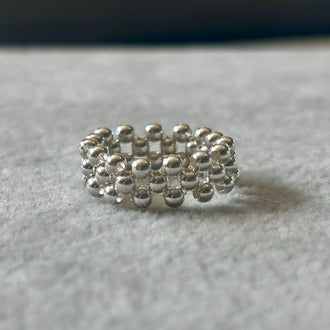 Anillo tejido con bolitas lisas, Talla 6,7,8,9,10, Plata .925