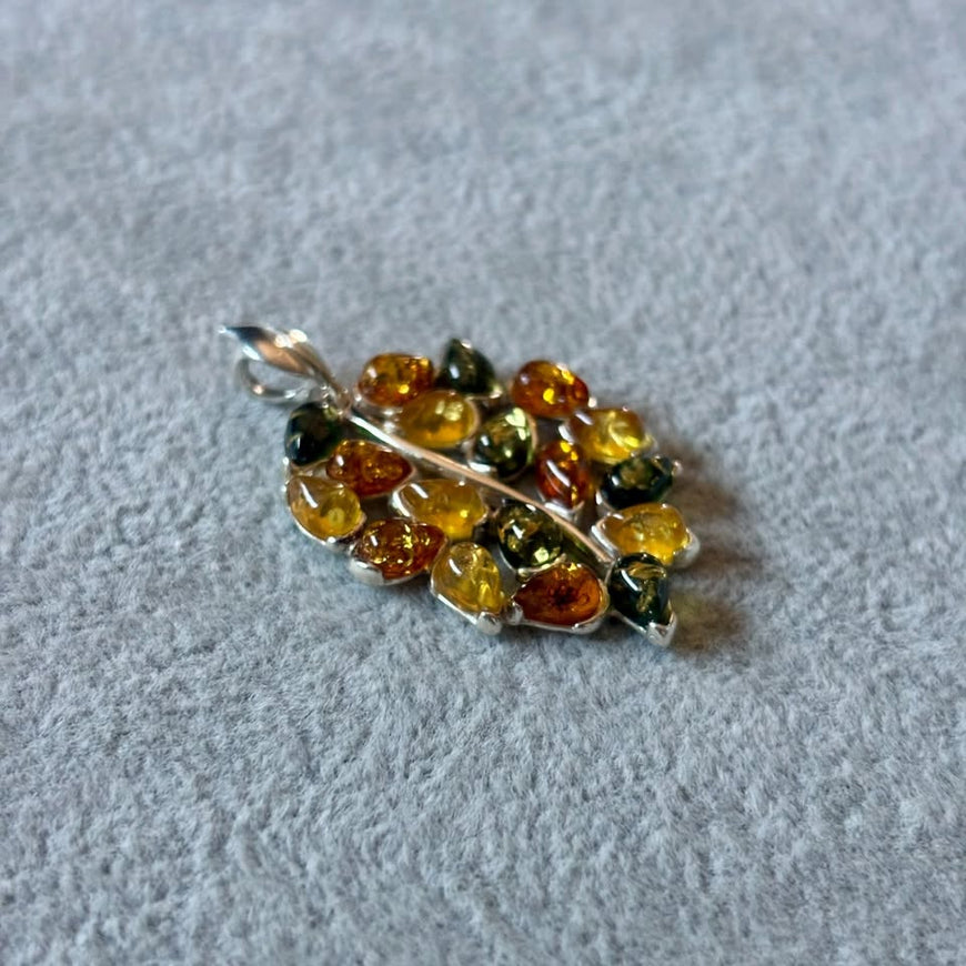 Dije de Hojas con ambar, Plata .925