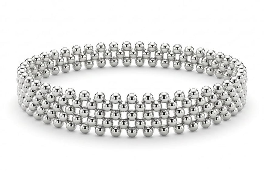 Pulsera tejida con bolitas lisas, Plata .925