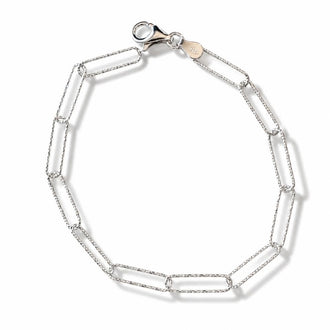 Pulsera Paper Clip Diamantada 18cm, Plata .925