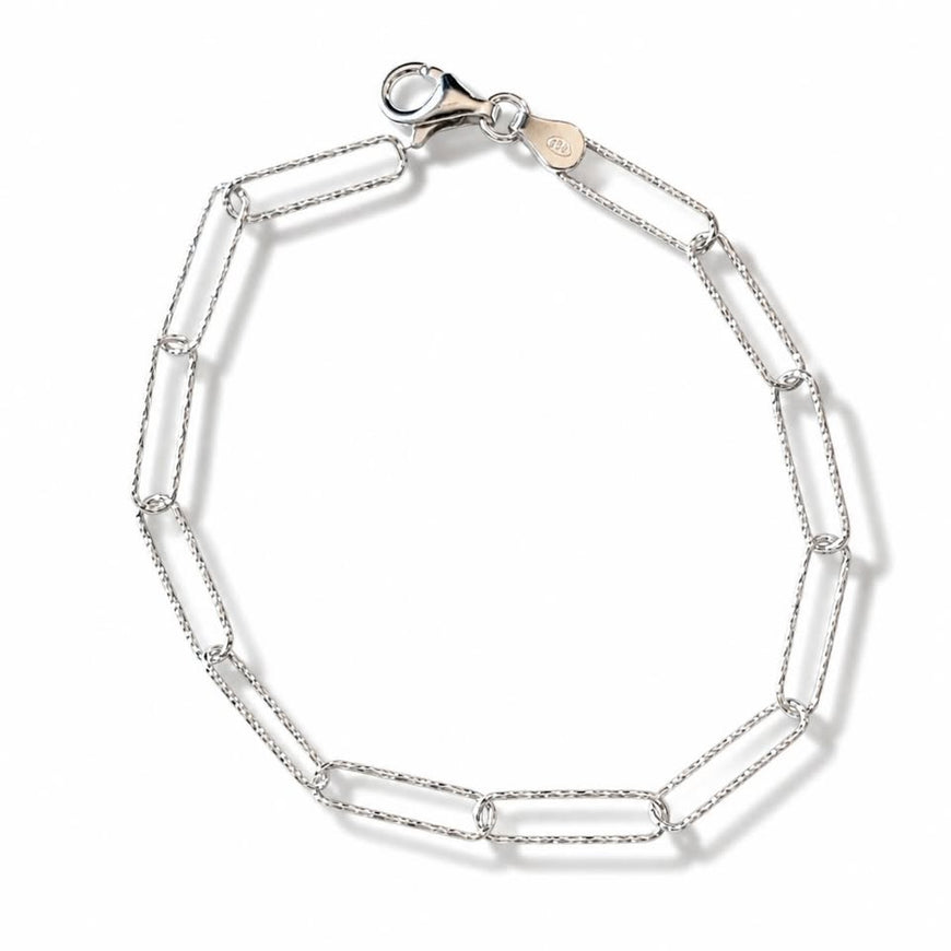 Pulsera Paper Clip Diamantada 18cm, Plata .925