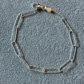 Pulsera Paper Clip Diamantada 18cm, Plata .925