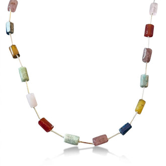 Collar de tubito liso con piedras naturales 43 cm, Plata .925