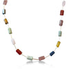 Collar de tubito liso con piedras naturales 43 cm, Plata .925