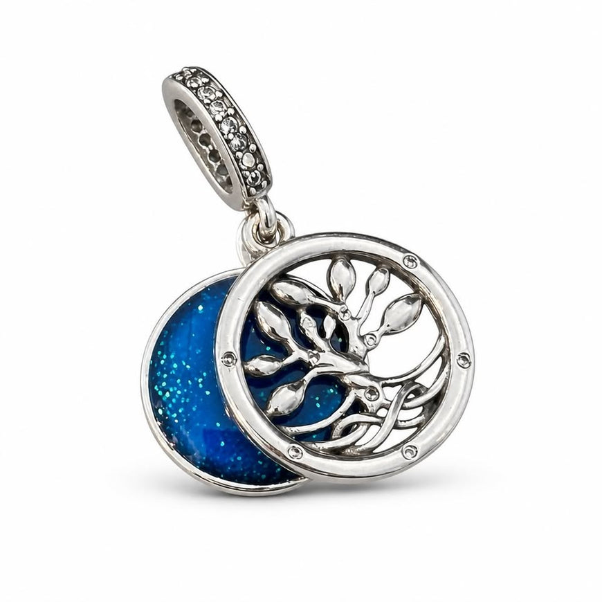 Dije Family brilla en la obscuridad azul/Glow in the dark Tree Double dangle