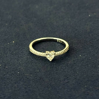 Anillo Solitario con circonia de corazon, Talla 6,7,8,9, Con bano de rodio, Plata .925